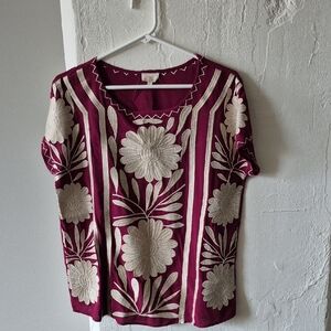 Chic Burgundy Floral Embroidered Blouse